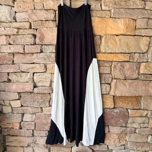 VTG Malloy Women Small Midi Dress Foldover Skirt Strapless Colorblock Jersey